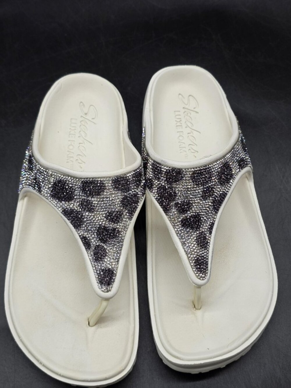 Skechers Sandals Womens Size 8 Foamies Cali Breeze 2.0 Rhinestone Leopard Shoes